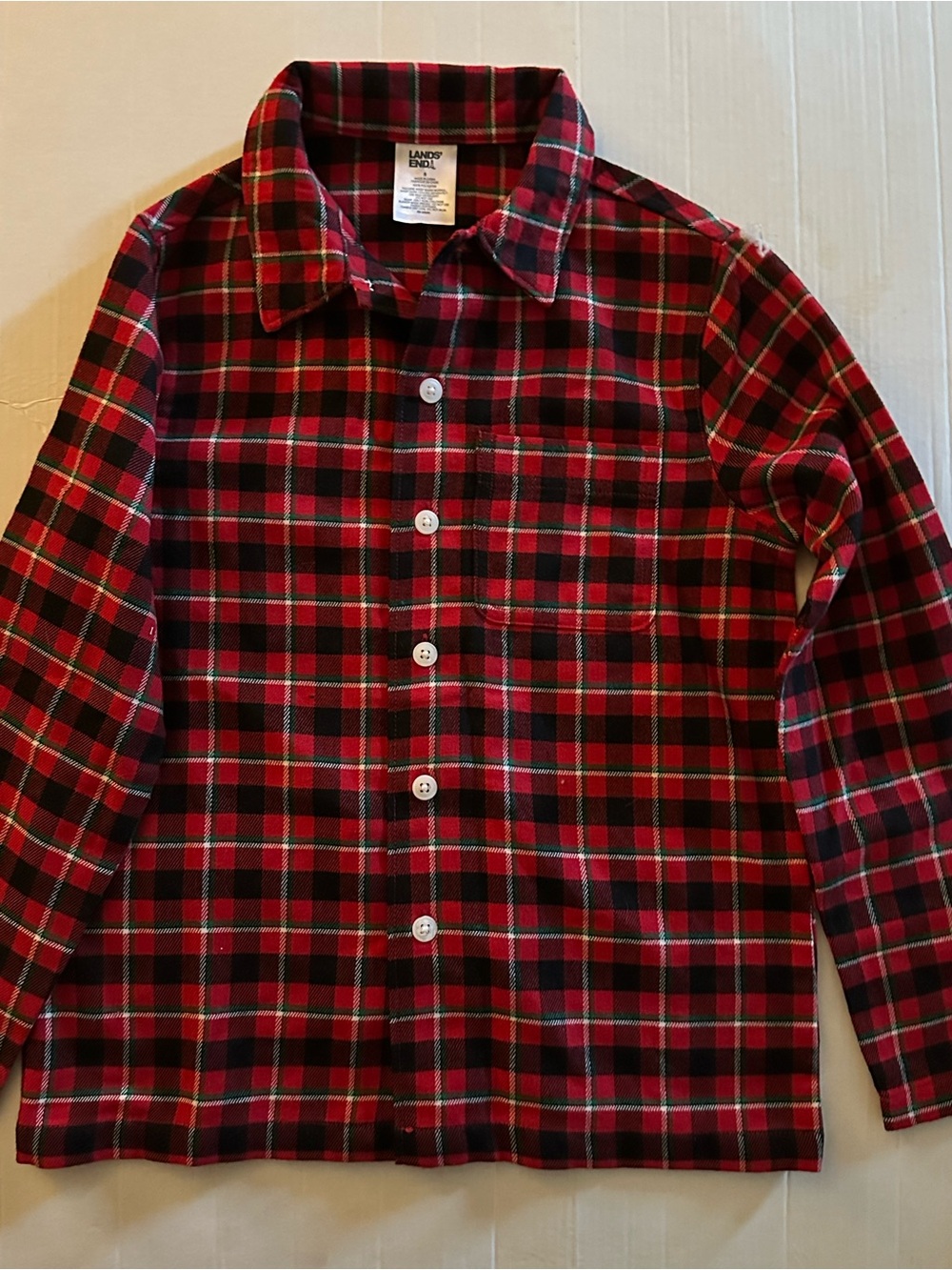 Lands' End Kids Size 8 Red Plaid Flannel Shirt Long Sleeve Button Front